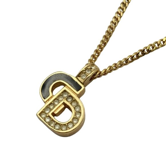 Auth DIOR/ChristianDior Gold Black Clear Hardware Rhinestones Necklace - Picture 1 of 4